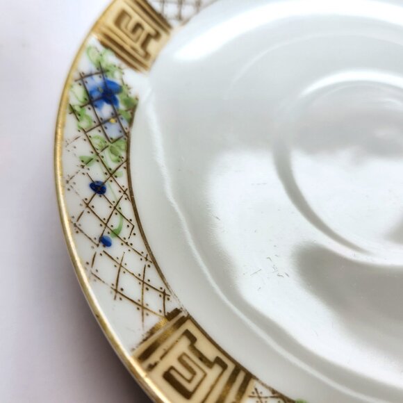 Nippon Teacup and Saucer Set Vintage Hand Painted Blue Flowers Gold Trim - Picture 5 of 11
